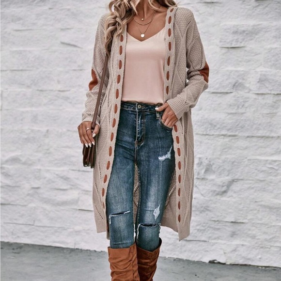 New to PoshC | Contrast Panel Drop Shoulder Open Front Cardigan - Picture 3 of 8